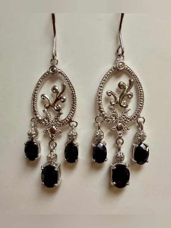 925 Sterling Silver Jewelry - 4.40 CTW Sapphire & Diamond Sterling Silver Chandelier Earrings